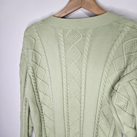 Aritzia Sunday Best Lamora Cardigan Sz 2XS Cable Knit Sweater Green Oversize - Picture 8 of 11
